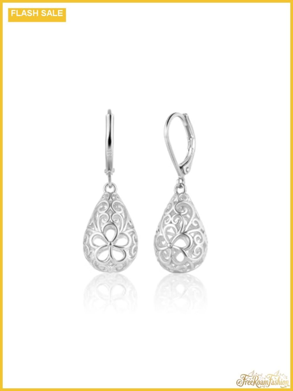 925 Sterling Silver Filigree Teardrop Dangle Earrings for Women
